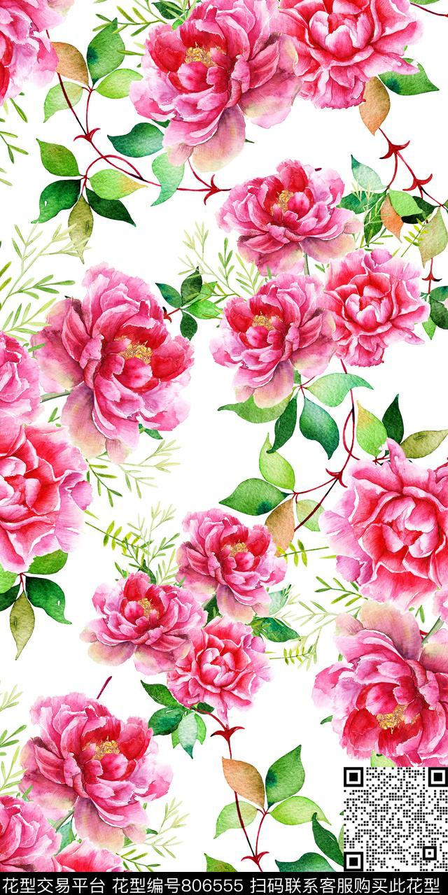 兰花玫瑰牡丹数码印花华亿平台下载（图片编号: 806555） - 瓦栏（Walan）