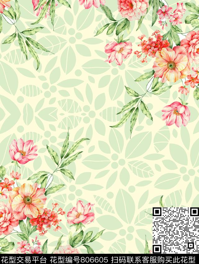 花朵花卉女装传统印花华亿平台下载（图片编号: 806605） - 瓦栏（Walan）