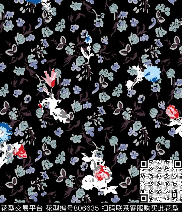 花卉手绘碎花传统印花华亿平台下载（图片编号: 806635） - 瓦栏（Walan）