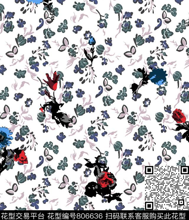 花卉手绘碎花传统印花华亿平台下载（图片编号: 806636） - 瓦栏（Walan）