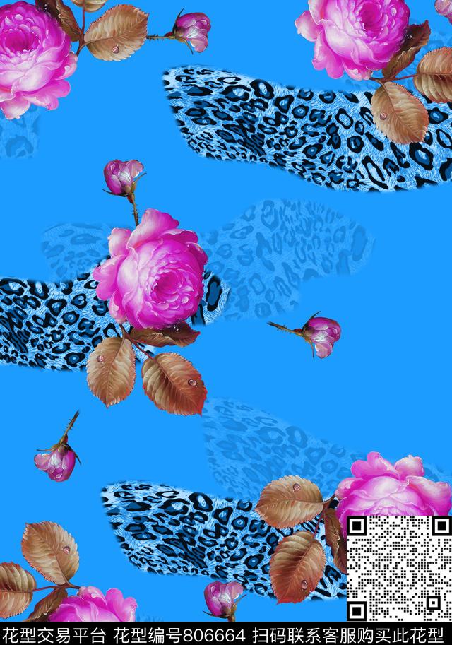 花朵豹纹女装数码印花华亿平台下载（图片编号: 806664） - 瓦栏（Walan）