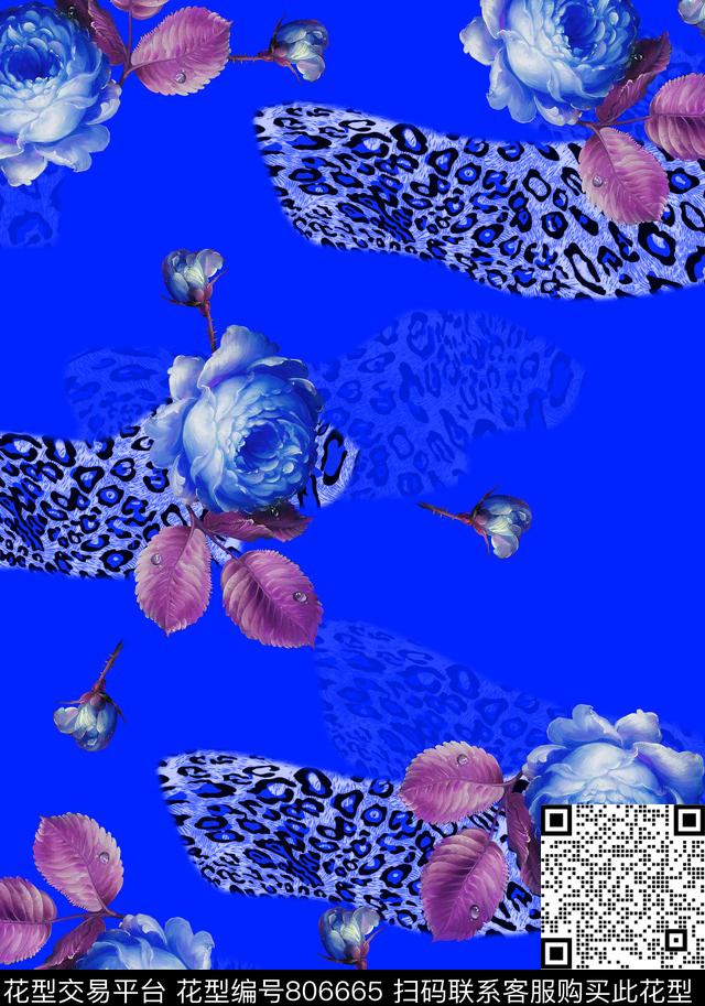 花朵豹纹女装数码印花华亿平台下载（图片编号: 806665） - 瓦栏（Walan）