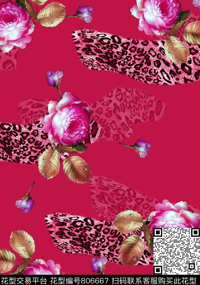 花朵豹纹女装数码印花华亿平台下载（图片编号: 806667） - 瓦栏（Walan）