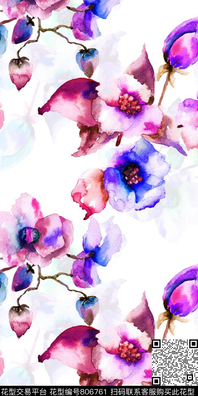花朵花卉水彩数码印花华亿平台下载（图片编号: 806761） - 瓦栏（Walan）