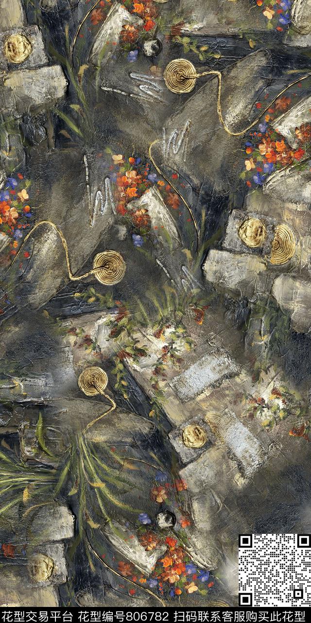 趣味花卉植物数码印花华亿平台下载（图片编号: 806782） - 瓦栏（Walan）