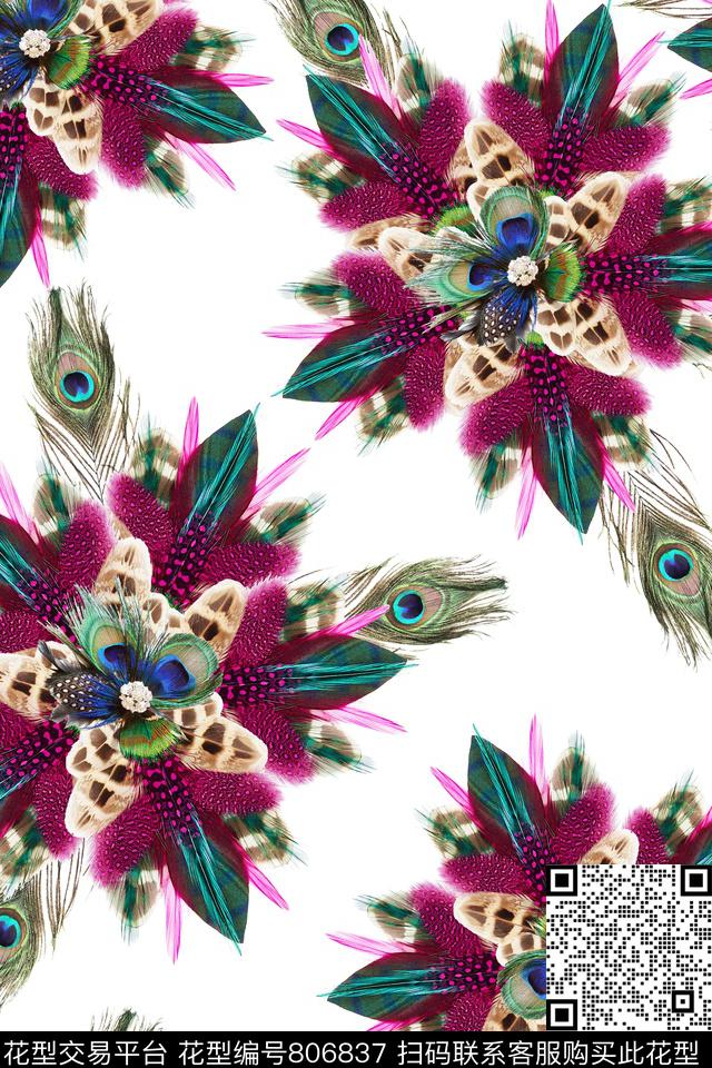 几何羽毛圆形数码印花华亿平台下载（图片编号: 806837） - 瓦栏（Walan）