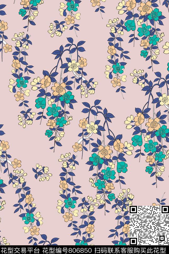 花朵花卉手绘传统印花华亿平台下载（图片编号: 806850） - 瓦栏（Walan）