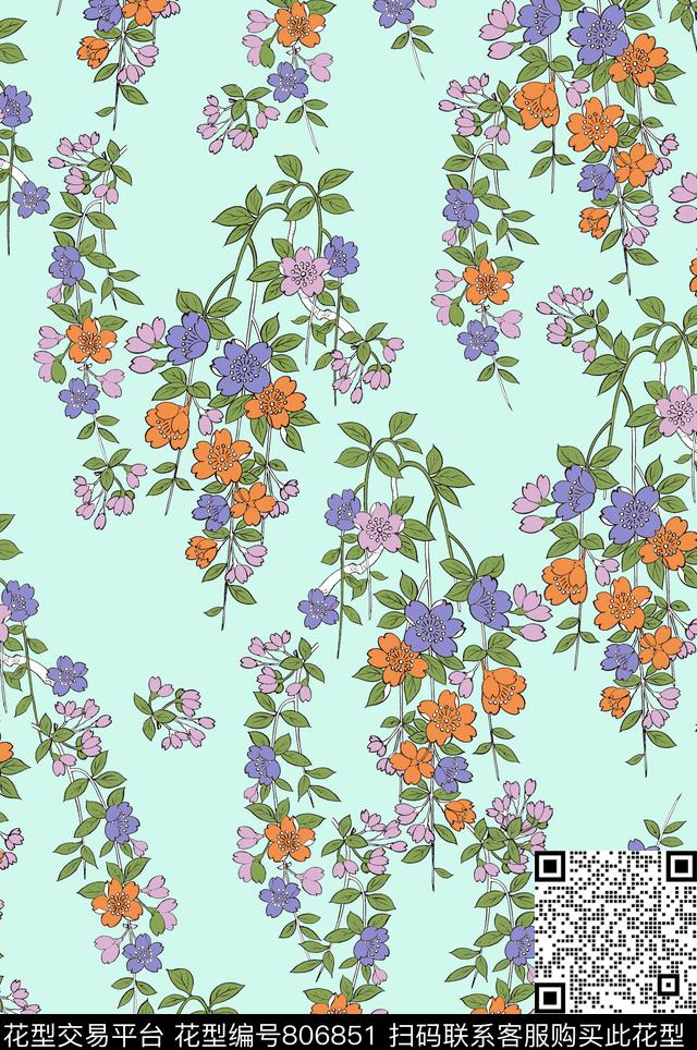 花朵花卉手绘传统印花华亿平台下载（图片编号: 806851） - 瓦栏（Walan）