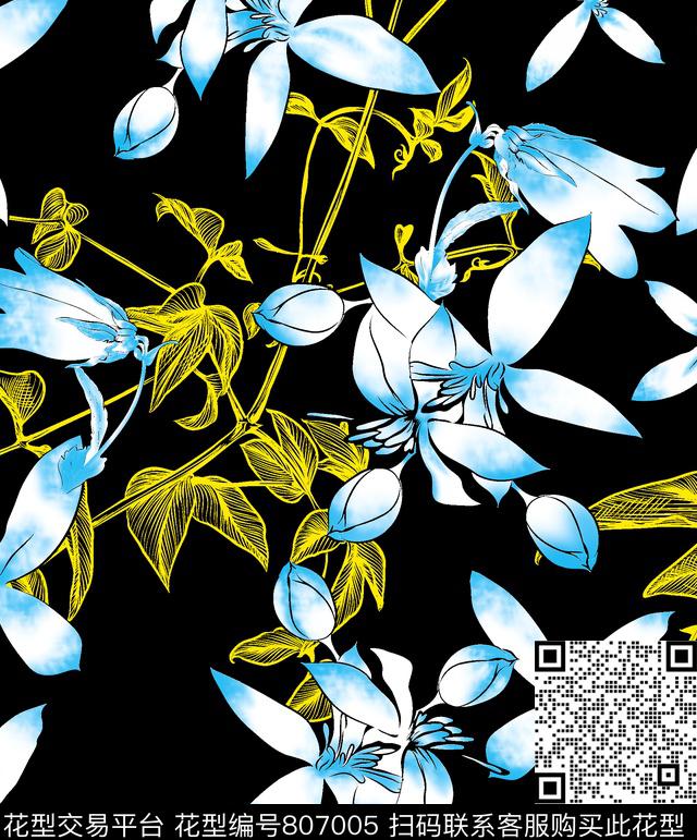 乱花花朵花卉数码印花华亿平台下载（图片编号: 807005） - 瓦栏（Walan）