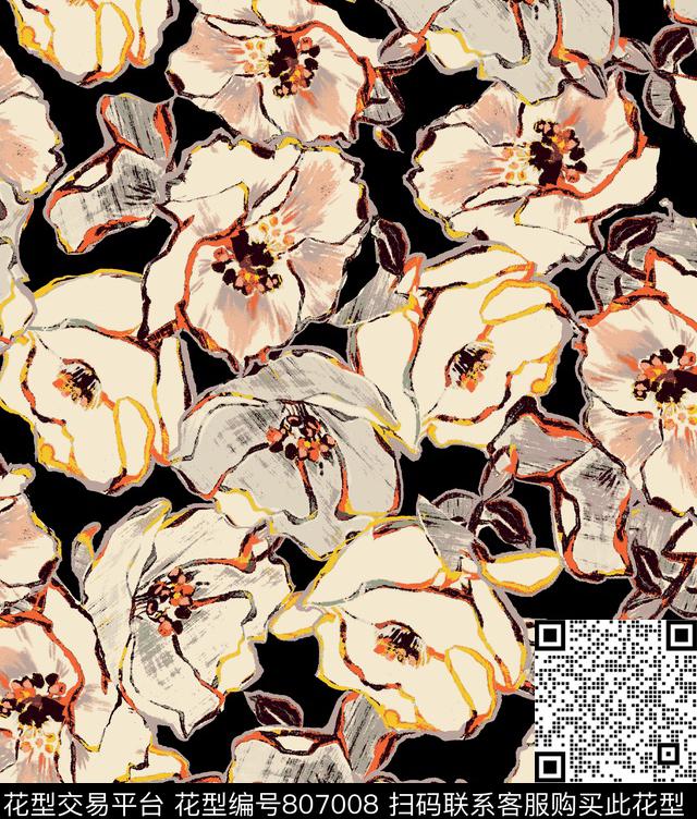 乱花花朵花卉传统印花华亿平台下载（图片编号: 807008） - 瓦栏（Walan）