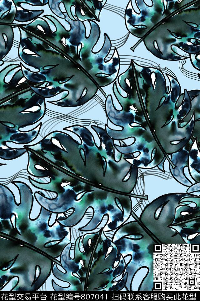 C热带风情B花卉植物A艺术手绘数码印花华亿平台下载（图片编号: 807041） - 瓦栏（Walan）