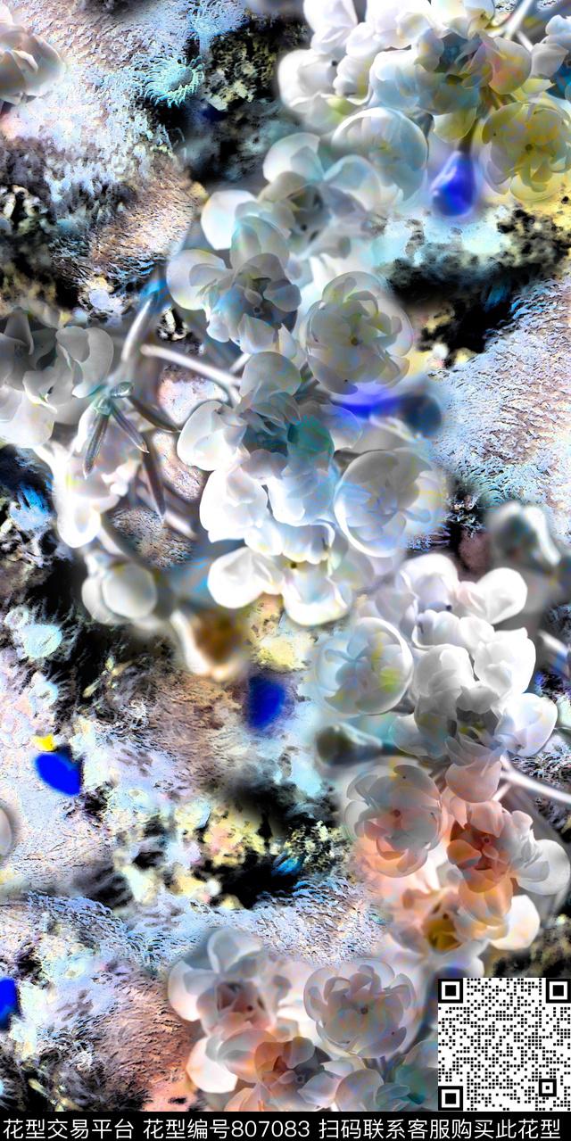 花卉乱花水彩花数码印花华亿平台下载（图片编号: 807083） - 瓦栏（Walan）