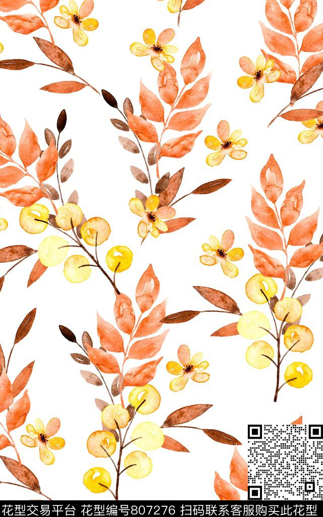 花卉花朵水彩数码印花华亿平台下载（图片编号: 807276） - 瓦栏（Walan）