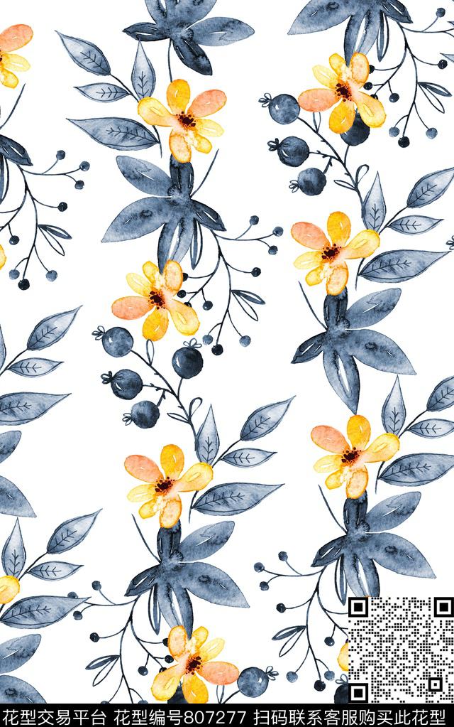 花卉花朵水彩数码印花华亿平台下载（图片编号: 807277） - 瓦栏（Walan）