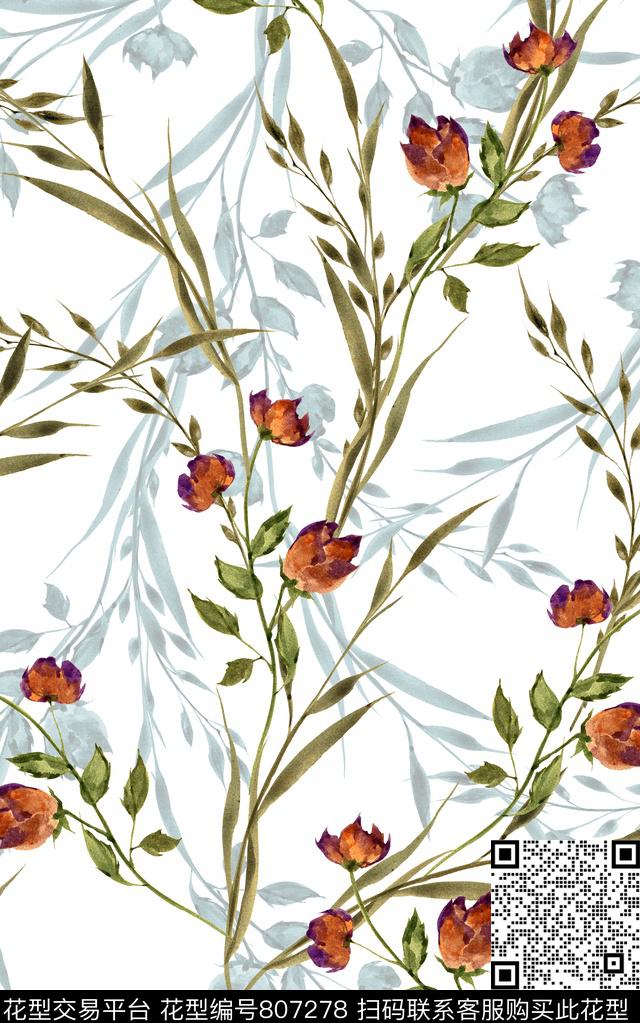 花卉花朵纹路数码印花华亿平台下载（图片编号: 807278） - 瓦栏（Walan）