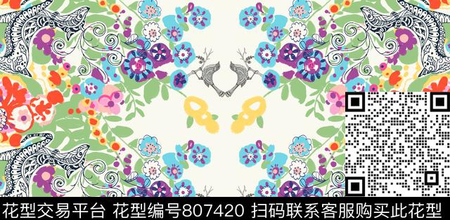 春天花卉小鹿数码印花华亿平台下载（图片编号: 807420） - 瓦栏（Walan）