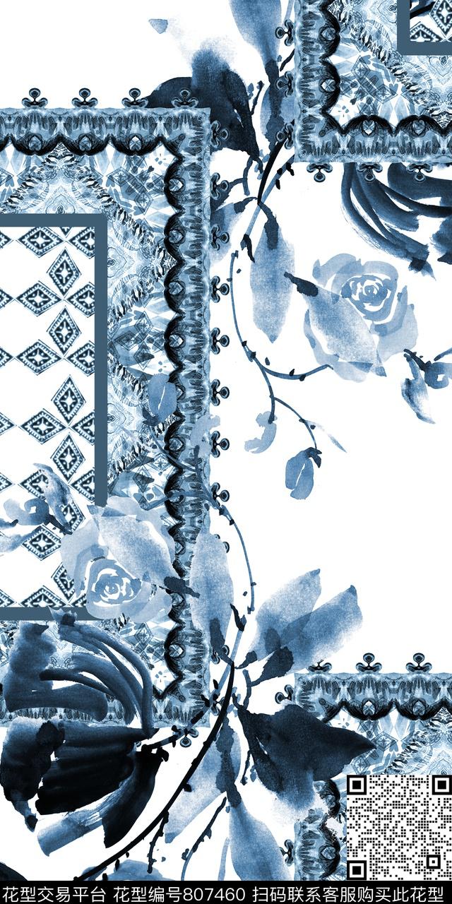 民族风水彩花卉数码印花华亿平台下载（图片编号: 807460） - 瓦栏（Walan）
