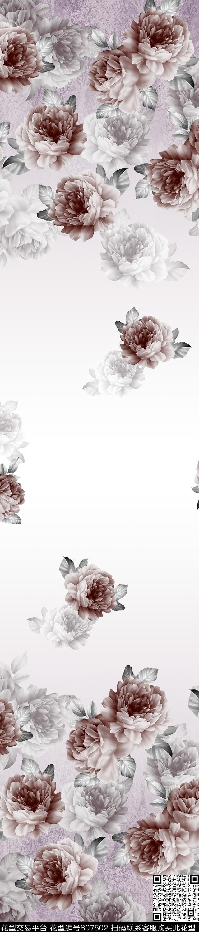 牡丹彩条花卉传统印花华亿平台下载（图片编号: 807502） - 瓦栏（Walan）