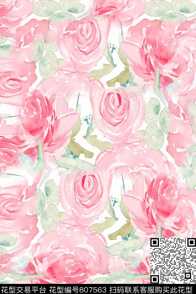 花朵玫瑰花卉创意数码印花华亿平台下载（图片编号: 807563） - 瓦栏（Walan）