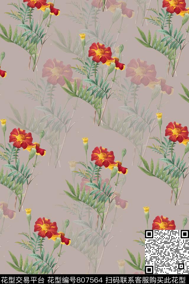 花朵雏菊花卉创意数码印花华亿平台下载（图片编号: 807564） - 瓦栏（Walan）