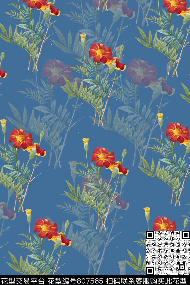 花朵雏菊花卉创意数码印花华亿平台下载（图片编号: 807565） - 瓦栏（Walan）