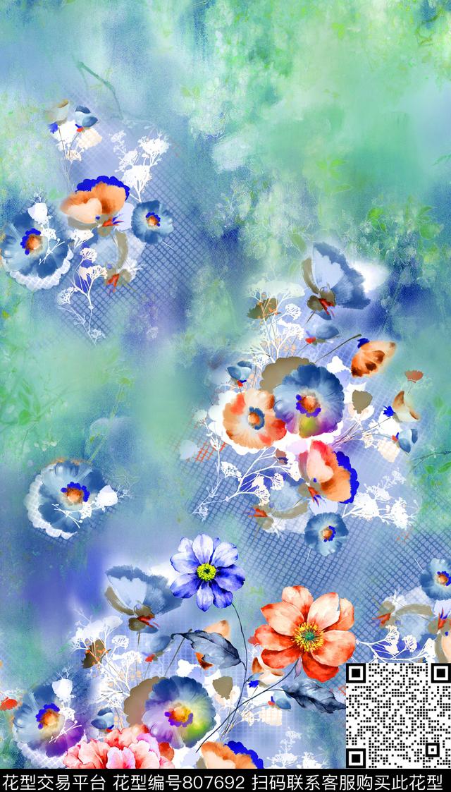水彩花卉肌理数码印花华亿平台下载（图片编号: 807692） - 瓦栏（Walan）
