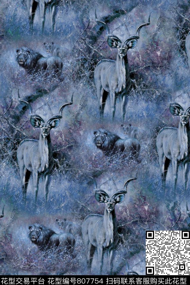 老虎小鹿树林数码印花华亿平台下载（图片编号: 807754） - 瓦栏（Walan）