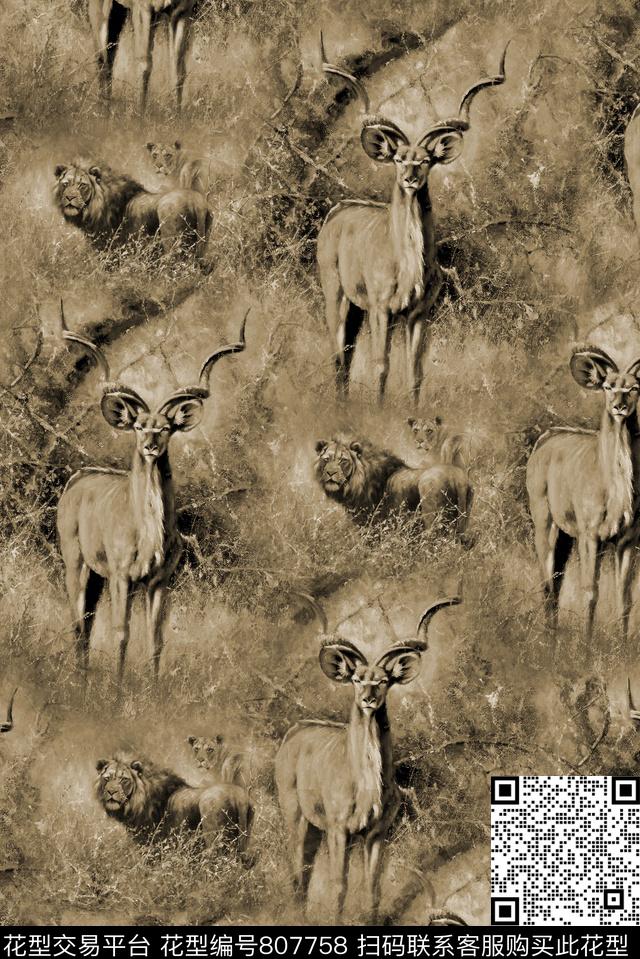 老虎小鹿树林数码印花华亿平台下载（图片编号: 807758） - 瓦栏（Walan）
