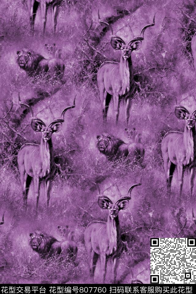 老虎小鹿树林数码印花华亿平台下载（图片编号: 807760） - 瓦栏（Walan）