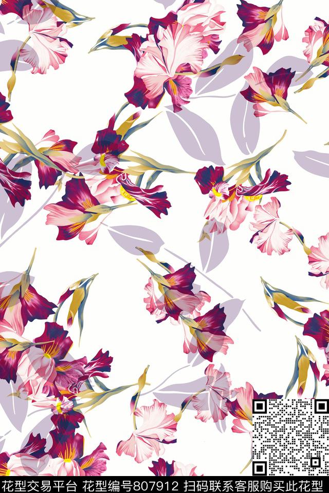 花卉叶子水彩传统印花华亿平台下载（图片编号: 807912） - 瓦栏（Walan）