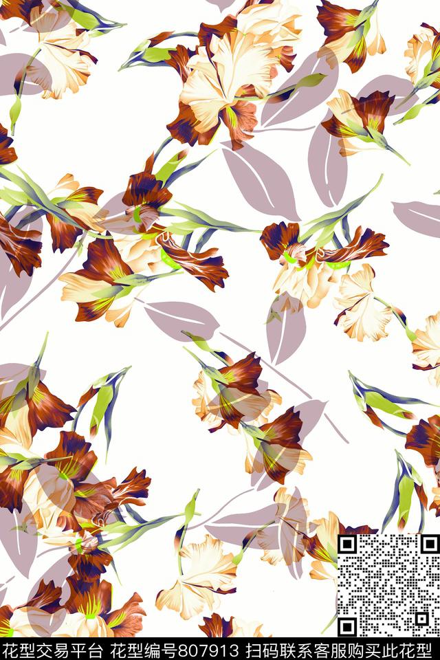 花卉叶子水彩传统印花华亿平台下载（图片编号: 807913） - 瓦栏（Walan）