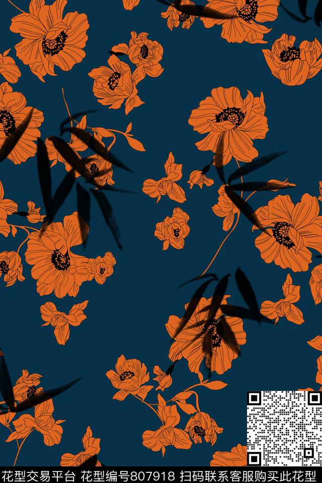 手绘花卉花朵传统印花华亿平台下载（图片编号: 807918） - 瓦栏（Walan）