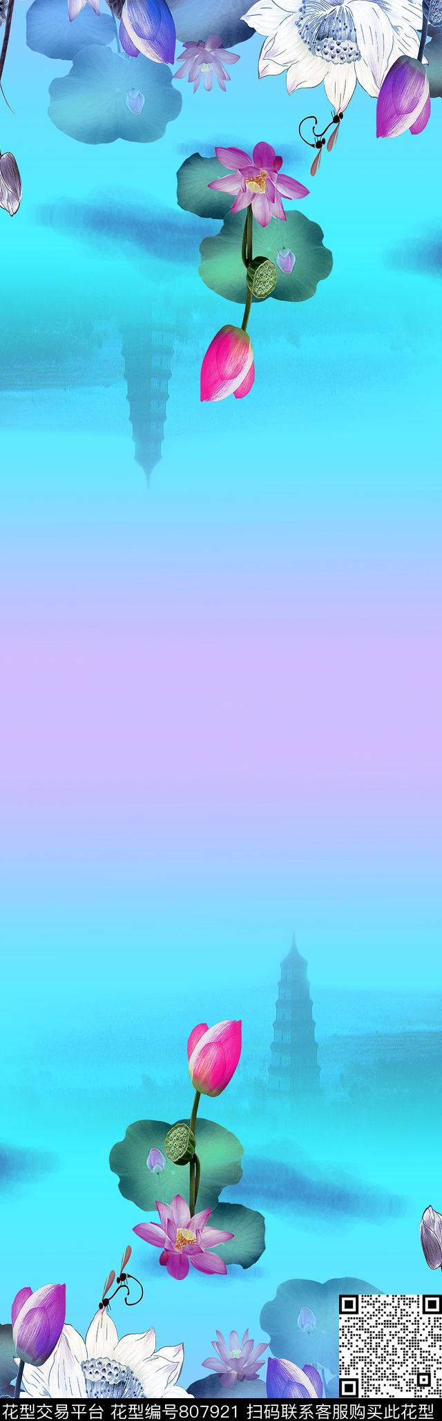 披肩长巾礼品西湖荷花数码印花华亿平台下载（图片编号: 807921） - 瓦栏（Walan）