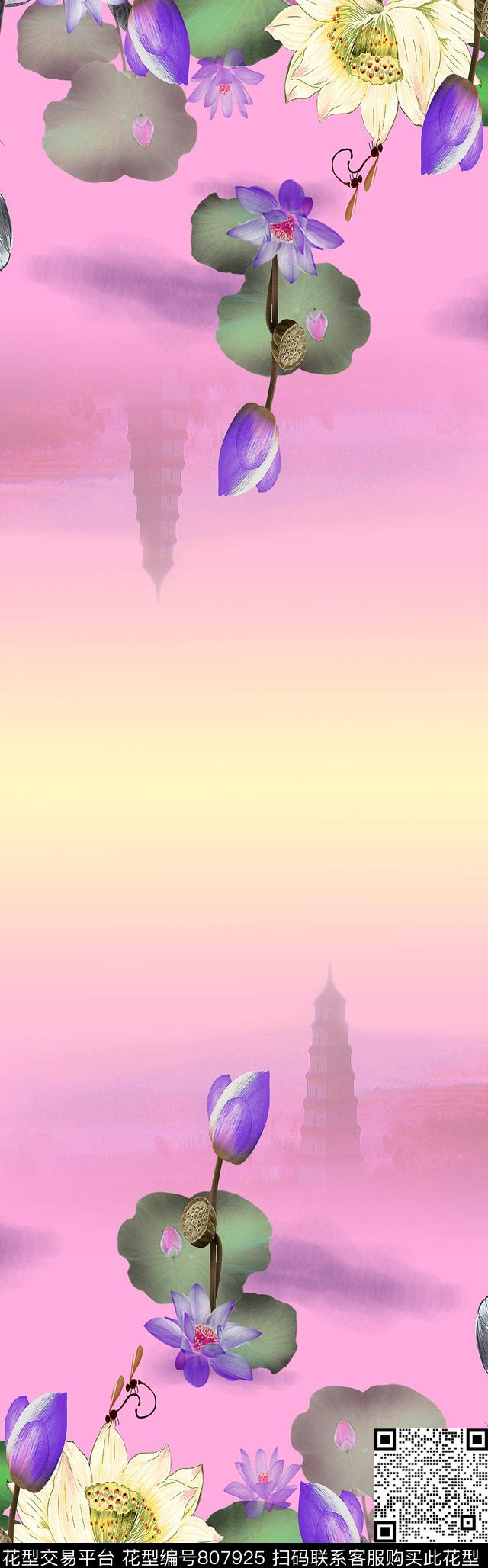 披肩长巾礼品西湖荷花数码印花华亿平台下载（图片编号: 807925） - 瓦栏（Walan）