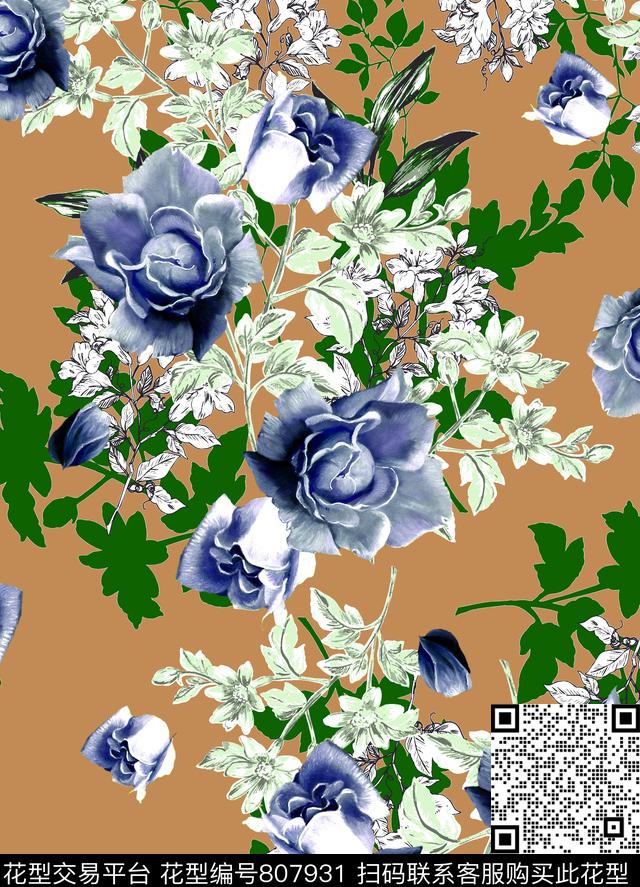 大花花卉花朵数码印花华亿平台下载（图片编号: 807931） - 瓦栏（Walan）