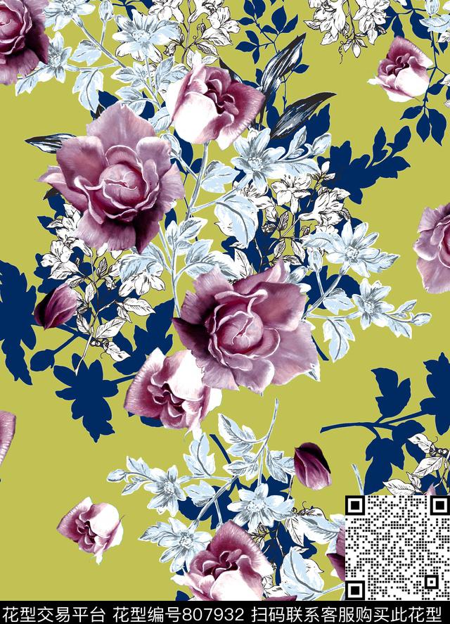 大花花卉花朵数码印花华亿平台下载（图片编号: 807932） - 瓦栏（Walan）