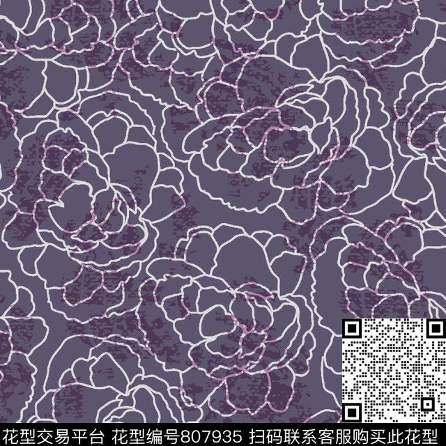 花朵手绘线稿传统印花华亿平台下载（图片编号: 807935） - 瓦栏（Walan）