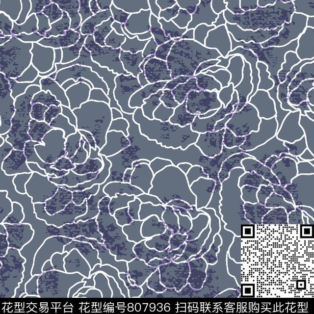 花朵手绘线稿传统印花华亿平台下载（图片编号: 807936） - 瓦栏（Walan）