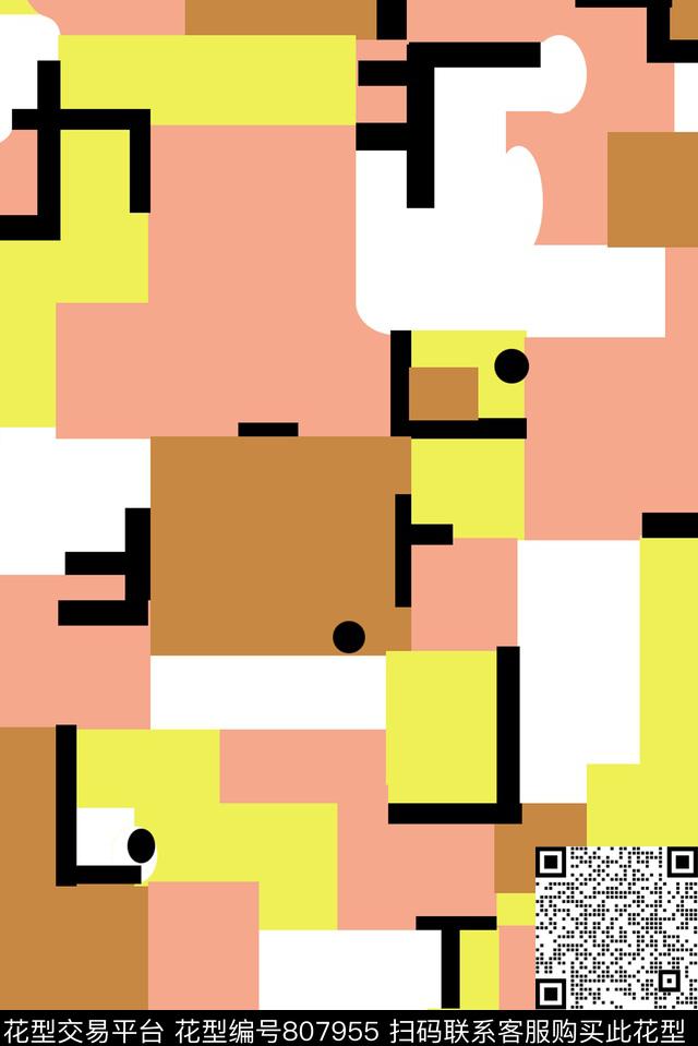 解构不规则几何小方块数码印花华亿平台下载（图片编号: 807955） - 瓦栏（Walan）