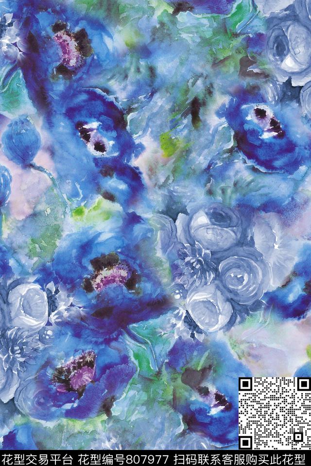 花卉大花变化数码印花华亿平台下载（图片编号: 807977） - 瓦栏（Walan）