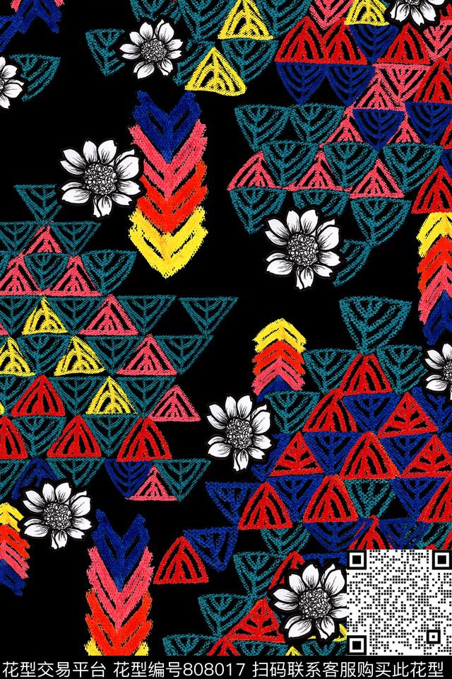 不规则几何几何花朵传统印花华亿平台下载（图片编号: 808017） - 瓦栏（Walan）