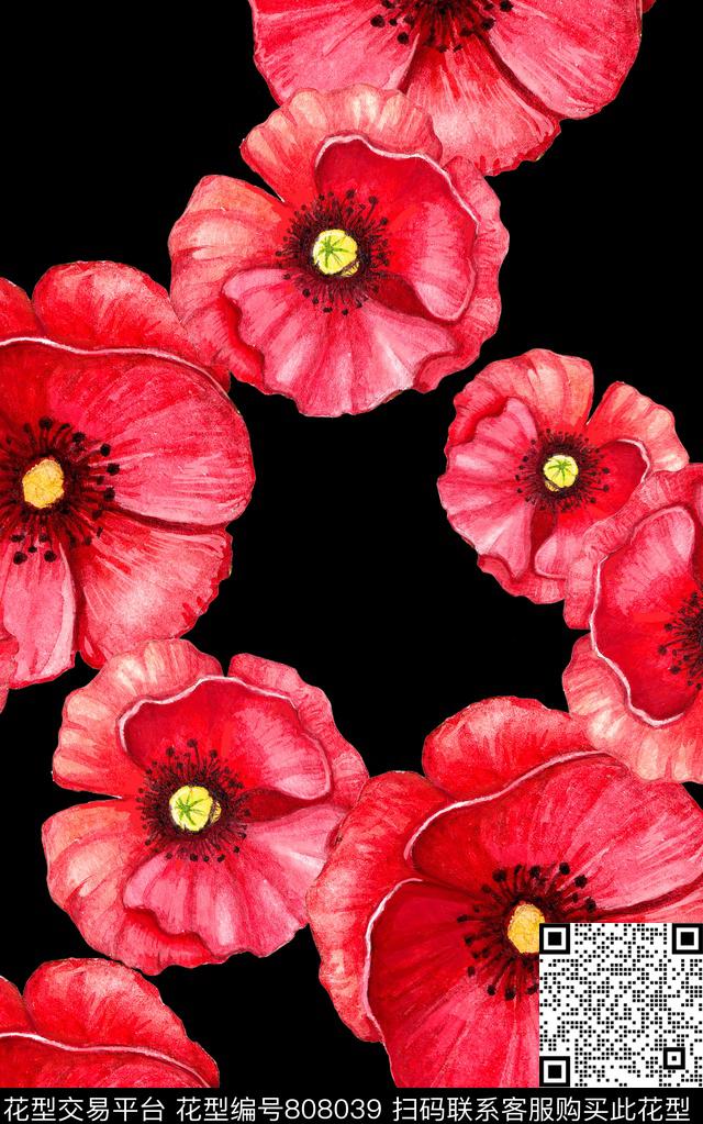水彩花卉花朵数码印花华亿平台下载（图片编号: 808039） - 瓦栏（Walan）