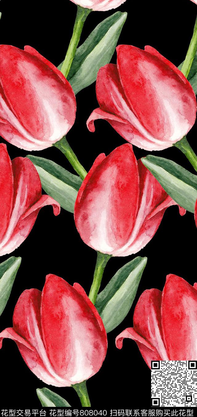 花卉手绘水彩数码印花华亿平台下载（图片编号: 808040） - 瓦栏（Walan）