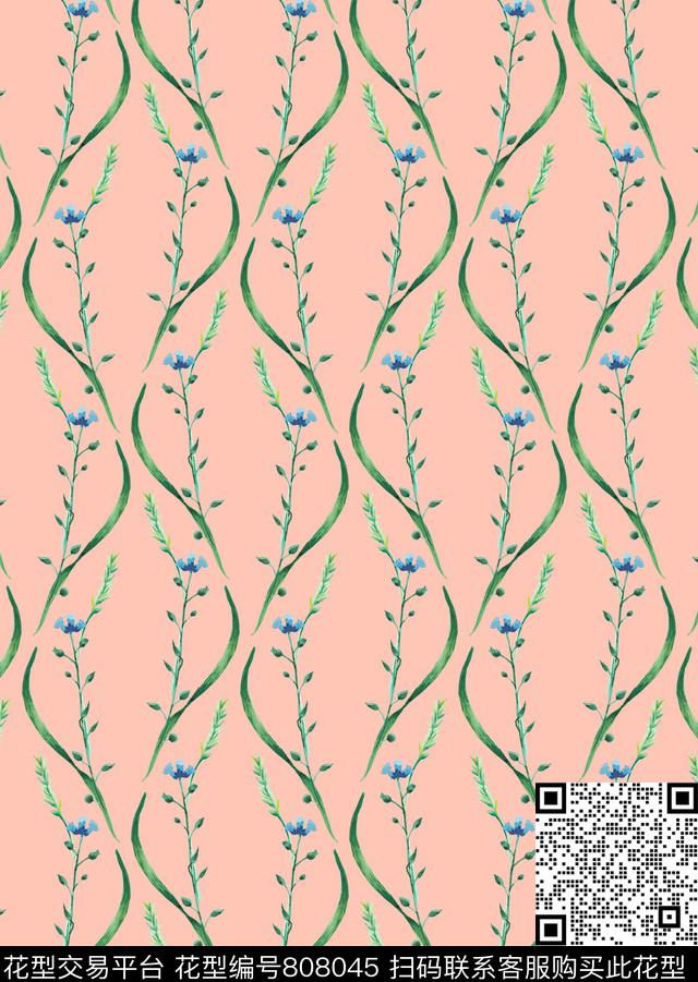 叶子简单花卉数码印花华亿平台下载（图片编号: 808045） - 瓦栏（Walan）