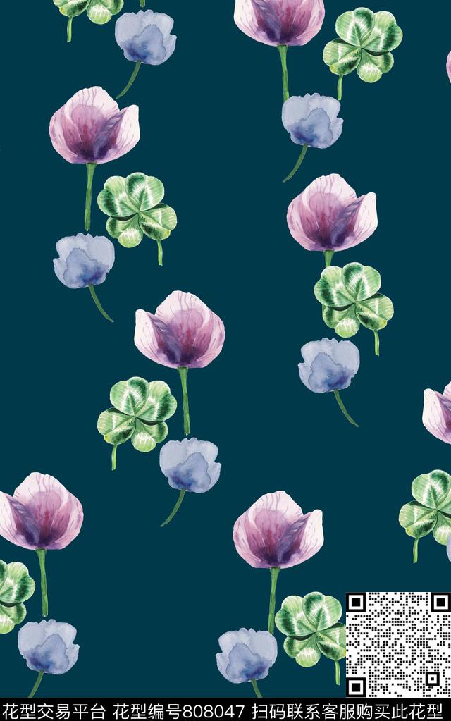花朵叶子水彩数码印花华亿平台下载（图片编号: 808047） - 瓦栏（Walan）