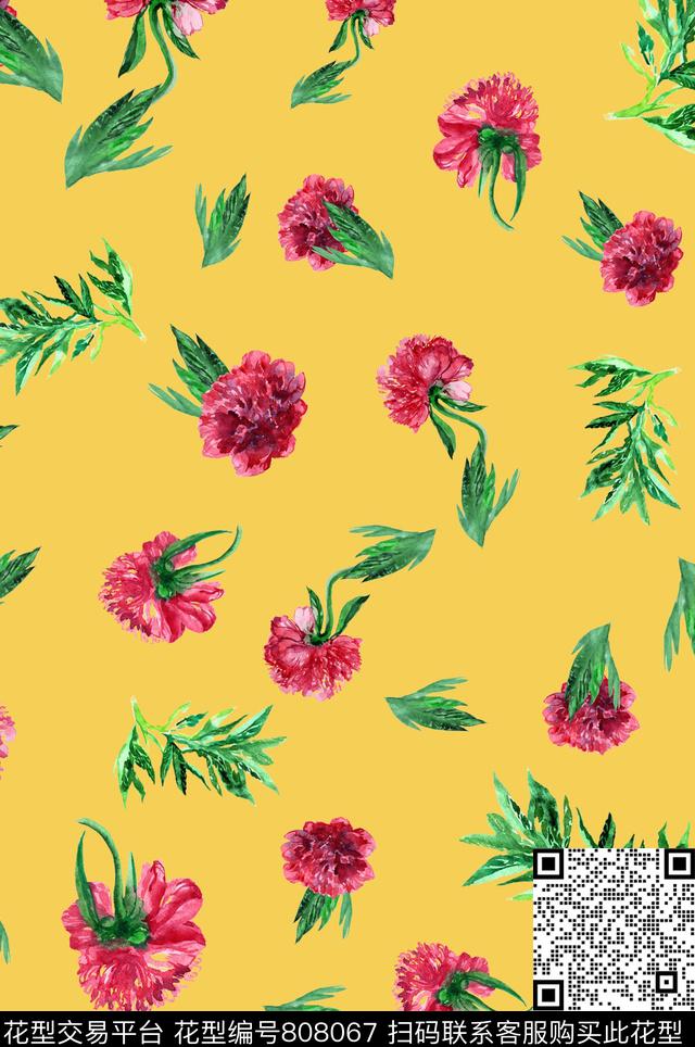 小碎花花卉植物数码印花华亿平台下载（图片编号: 808067） - 瓦栏（Walan）