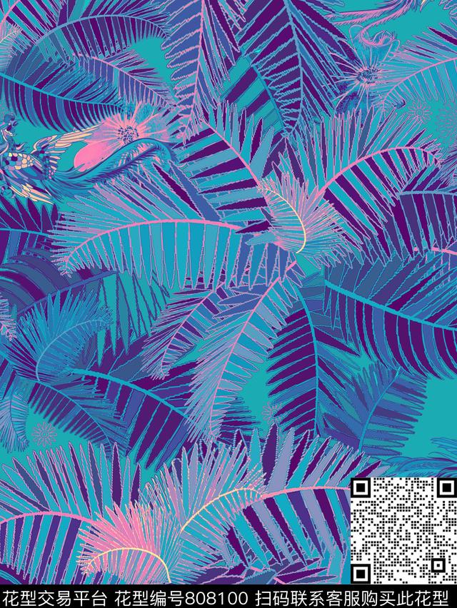热带风凤凰未来主义传统印花华亿平台下载（图片编号: 808100） - 瓦栏（Walan）