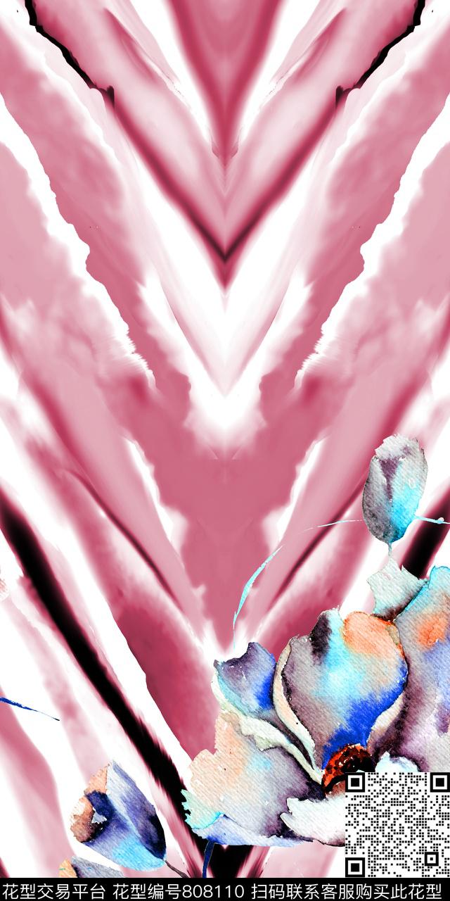 水印水彩花卉数码印花华亿平台下载（图片编号: 808110） - 瓦栏（Walan）