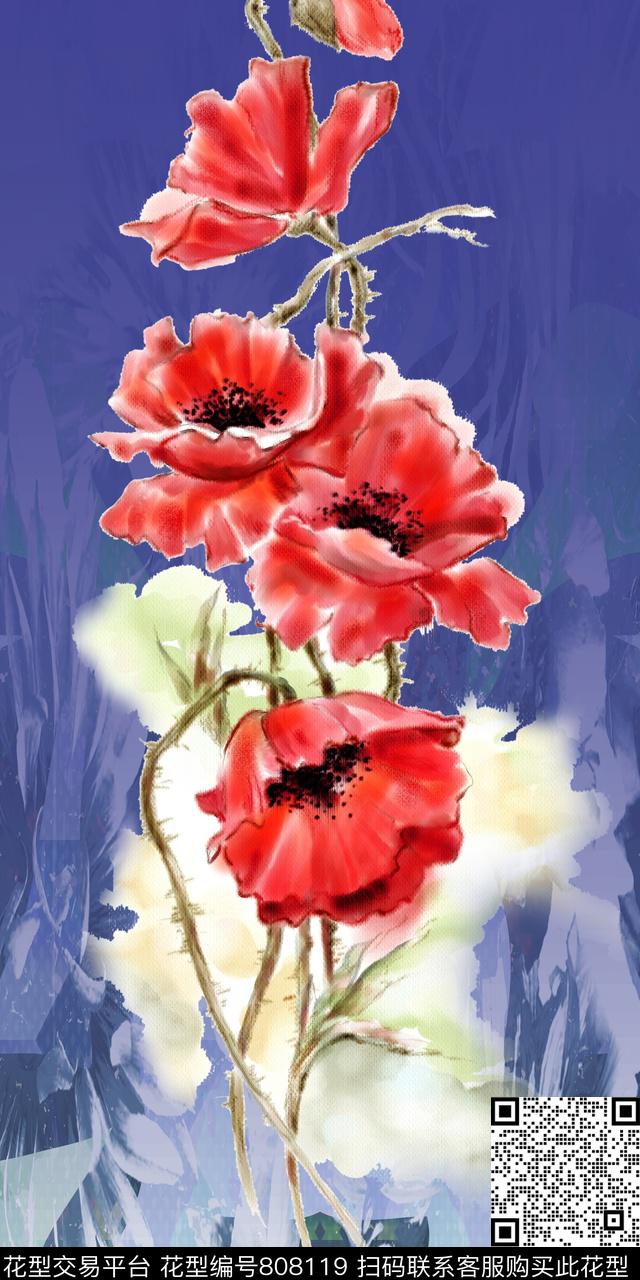 大花花卉几何数码印花华亿平台下载（图片编号: 808119） - 瓦栏（Walan）