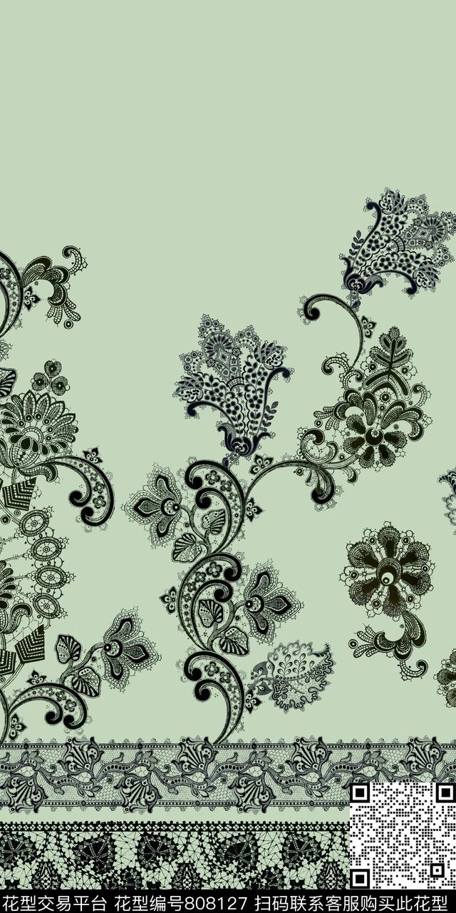 蕾丝花卉花纹数码印花华亿平台下载（图片编号: 808127） - 瓦栏（Walan）